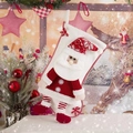 Knitted red Christmas stocking with 3D Santa Claus doll and festive snowflake patterns - Large Short-Leg Knit Stocking - Santa