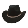 Détail d'un chapeau de cowboy en feutre noir avec une large bande de strass argentés - Noir