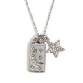 18K gold plated stainless steel necklace with star and moon square pendant charms - Silver