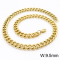9.5mm wide Cuban link chain necklace in golden finish with lobster clasp for men - 9.5mm Gold / Necklace 45cm
