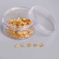 DIY jewelry parts featuring gold flower bead caps in a transparent plastic box - 7mm Gold Bead Caps 500pcs