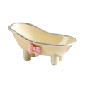 Portasapone a forma di vasca da bagno giallo crema con fiocco rosa e bordo argento - Stile Placcato Argento di Lusso / Beige