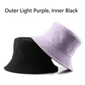 Reversible bucket hat in light purple and black with reinforced stitched brim detail - Light Purple Outside Black Inside (Reversible)