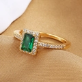 Luxury emerald cut green zircon ring in gold finish with sparkling pavé crystals - US 6 / Gold Green Zircon