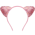 Pink glitter cat ear headband for girls with sparkly sequins and fabric wrapped base - Watermelon Red (Coarse Glitter)