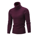 Slim fit men's turtleneck knit sweater with classic twist cable patterns in deep purple - Burgundy