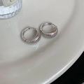 Silver-tone croissant hoop earrings with ribbed texture on a white decorative plate - Silver Horn Ear Buckle (62#)