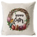 Linen Easter cushion cover with HAPPY Easter text and robin egg wreath design - Zl2002064-7 / 45*45cm Cover Only