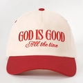 Casquette de baseball brodée God Is Good bicolore rouge et crème avec sangle réglable - Blanc Cassé Épissé Rouge