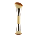 Dual-head makeup brush with slanted foundation bristle and flat small brush tip - Bamboo Handle Flat Head