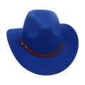 Classic royal blue western cowboy hat with brown leather band and metal rivets - One Size / Blue