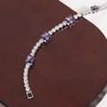 Silver tennis bracelet featuring round zircons and purple rectangular stones for women - Platinum Purple Zircon