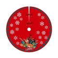 Red Christmas tree skirt with reindeer illustration, white snowflakes and green leaf border - 90CM Tree Skirt Red Exquisite Xmas Deer