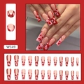 Red heart French press-on nails set with long coffin shape and color contrast detail - Ballet Heart (W349)