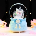 Blue resin crystal ball night light featuring a white nine-tailed fox with clouds base - 2535 Blue Base / Medium 80# LED Light+Music