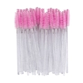 Disposable pink spiral eyelash brush with transparent glitter handle for makeup - Crystal Handle Pink Bristles (50Pcs/Pack)