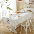 Cream rectangular tablecloth with floral embroidery and white tassel fringe in French style - Embroidered Gray Christmas + Tassels