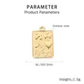 Detalle de colgante rectangular de acero inoxidable dorado con símbolos de suerte grabados - Estilo de patrón en relieve rectangular (KLJ7633-Z) / Dorado (KLJ7633-Z)