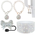 Sparkling rhinestone car interior set with crystal ball pendant and bow vent clip - Iridescent Silver