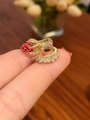 Anillo de dragón bañado en oro de 18K con escamas de esmalte rojo y circonitas - Ajustable / Dorado - Anillo de Dragón Chino