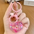 Pink heart-shaped liquid quicksand keychain with stars and glitter in a sweet DIY style - Pink Heart Sparkle