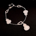 Silver hollow shell gourd bracelet with pavé cubic zirconia and white inlay charms - Silver-White