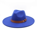 Detail of dark blue fedora hat featuring a brown leather band and silver metal rivets - M (56-58cm) / Blue