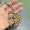 Handmade silver wire tree of life keychain with yellow crystal stones and metal chain - Tree of Life Keychain / Citrine