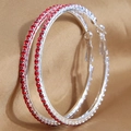 Oversized silver-tone hoop earrings set with sparkling red crystals on gold silk - 6cm / Silver Red Diamond 6cm
