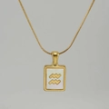 Gold snake chain necklace with square mother of pearl Aquarius zodiac pendant charm - Aquarius / White Mother of Pearl