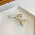 Elegant gold mermaid tail hair claw clip with white pearls on a white ceramic tray - Mermaid Tail Pearl Small(FJ144)