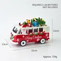 Christmas ironwork vintage bus ornament with Santa Claus and gifts, red and white - Santa Gift Bus With Light