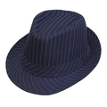 Chapeau Fedora bleu marine à rayures de style rétro britannique avec couronne dentelée - Taille unique / Bleu marine