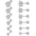 Set di 6 paia di orecchini a lobo in acciaio inossidabile argento con zirconi varie misure - Stile 6 Griffe Colore Oro Bianco (3mm-8mm)