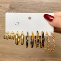 6-pair set of vintage C-shaped hoop earrings with leopard print and golden finish - Flower Tortoise Shell Style (HS0035-8)