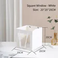 White square window gift bag made of rigid cardstock with rope handles, size 20x20x20cm - 20x20x20cm with Window / White
