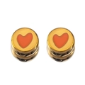 Golden round beads with red enamel heart detail for custom jewelry making - 5 Pcs/Pack / Orange