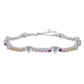 S925 sterling silver bracelet with colorful zircons and heart stones in silver finish - Heart Zirconia-Multicolor(DY150227)