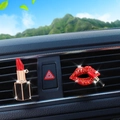 Car air vent fragrance clips featuring lipstick and red rhinestone lips design - Red (Lips) + Red Lipstick