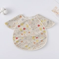 Waterproof baby bib with yellow floral and strawberry print on beige fabric - Shawl - Strawberry Flower / One Size