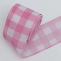 Pink and white gingham wired ribbon for Christmas gift wrapping and decor roll - 5.5cm / Pink