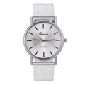Silver Geneva quartz watch with a minimalist dial and stainless steel mesh strap - Silver