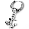 Minimalist silver hiphop stainless steel anchor drop earring with Greek pattern - Vintage Anchor Pendant Hoop