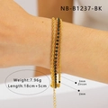 Gold plated stainless steel stacked bracelet featuring black zircon stones and twist chain - Black Zircon Double-Layer Design (NB-B1237-BK)