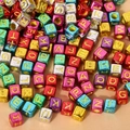 Colorful metallic square acrylic letter beads for DIY jewelry and educational crafts - 6x6mm Colorful Plated Yellow Letters (100pcs)