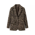 Vintage leopard print single-breasted blazer for women with classic flap pockets - S / Leopard Print
