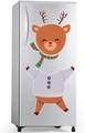 Cartoon reindeer Christmas fridge magnet with red scarf and gray sweater on silver fridge - Reindeer-1