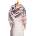 Women's plaid tassel shawl scarf in pink and grey check pattern for autumn winter - White Pink Plaid