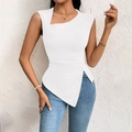 Elegant slim fit white top with asymmetric neck and side ruching detail - S / Off White