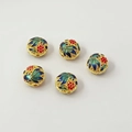 Set of 5 gold 18K cloisonné enamel watermelon beads with red and blue floral patterns - 27# Blue-green Carp 12X8mm / 1 Piece